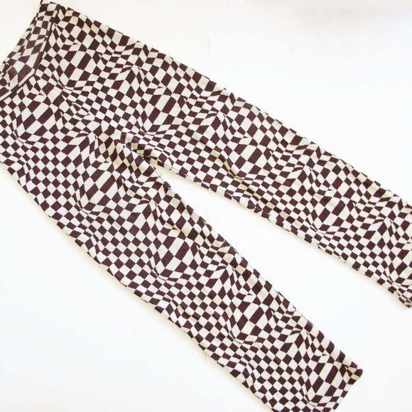 Paloma Wool Orinocco Knit Pants XS Brown White Checkerboard Stretch - Picture 2 of 5
